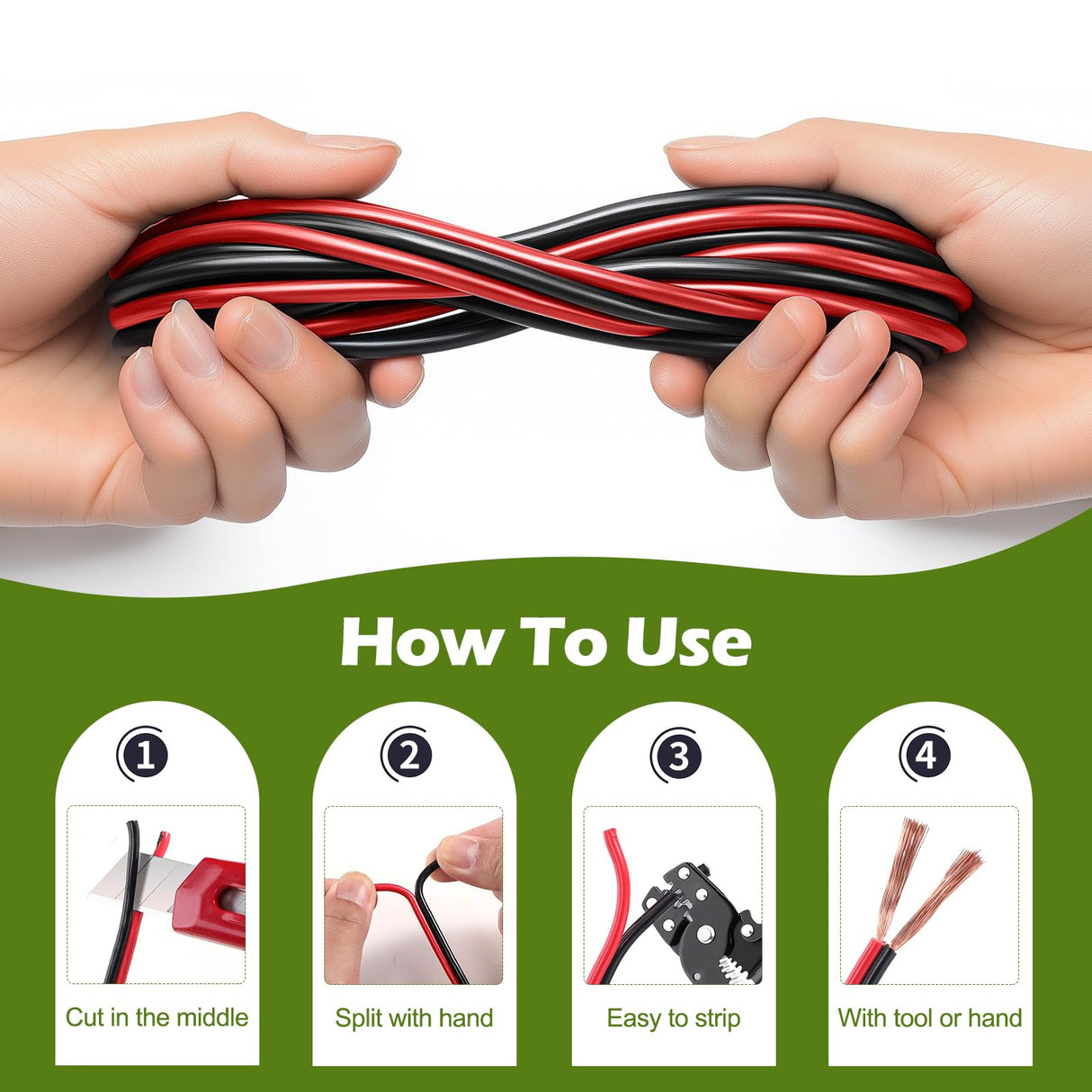 TYUMEN 100FT 14/2 Gauge Red Black Cable Hookup Electrical Wire LED Strips Extension Wire 12V/24V DC, 14AWG Flexible Extension Cord for LED Ribbon Lamp Tape Lighting