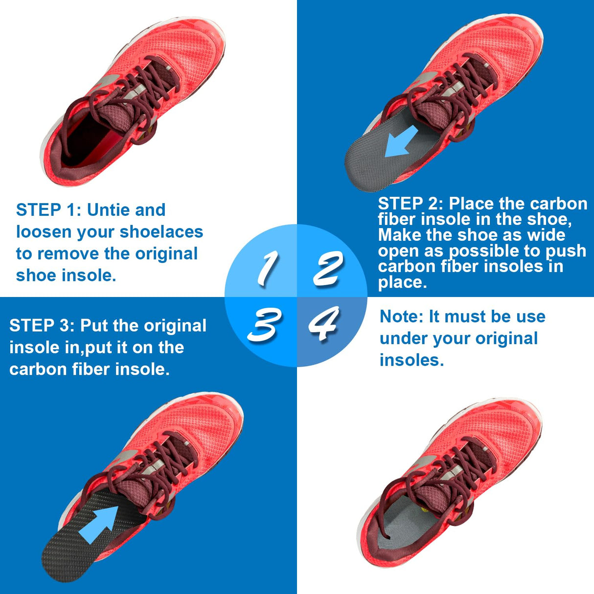 Carbon Fiber Insoles, Rigid Carbon Fiber Shoe Insert 1Pair for Pain Relief & Injury Turf Toe, Foot Fractures, Hallux Rigidus and Limitus for Hiking Running (9.64"-245mm-Men's 8-8.5/Women's 9-9.5)