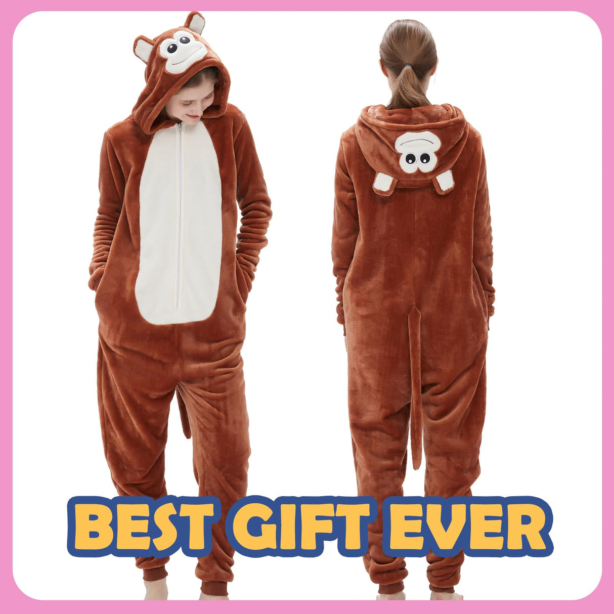 SWEETXIN Adult Unisex Brown Monkey Onesie Pajamas Halloween Christmas Cosplay Costume Suit for Women and Men (Small, Monkey)