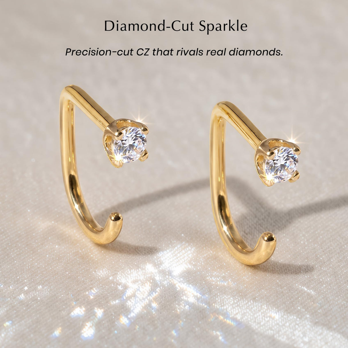 ASHINE Backless Earrings 14K Gold Plated Round CZ Huggie for Women