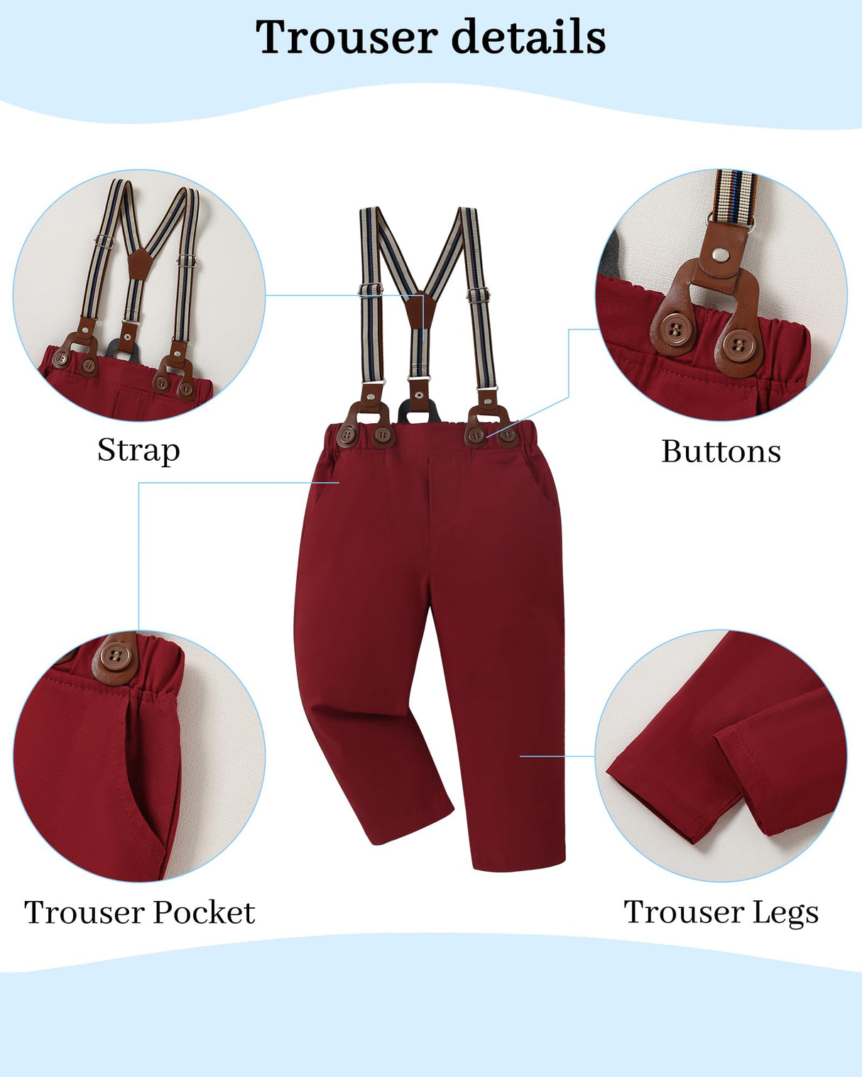 DISAUR Boys Church Outfit Short Sleeve White Flower Dress Shirt Bow Tie Suspender Christmas Red Plaid Pants Toddler Formal Outfit Boy 2t 3t 2-3t