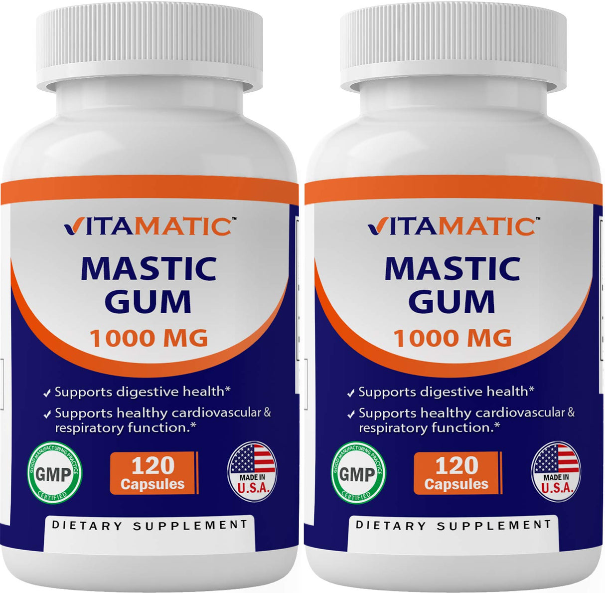 Vitamatic 2 Pack Mastic Gum 1000mg per Serving - Support Digestive Function, Gastrointestinal Health, Immune and Oral Wellness, Total 240 Capsules