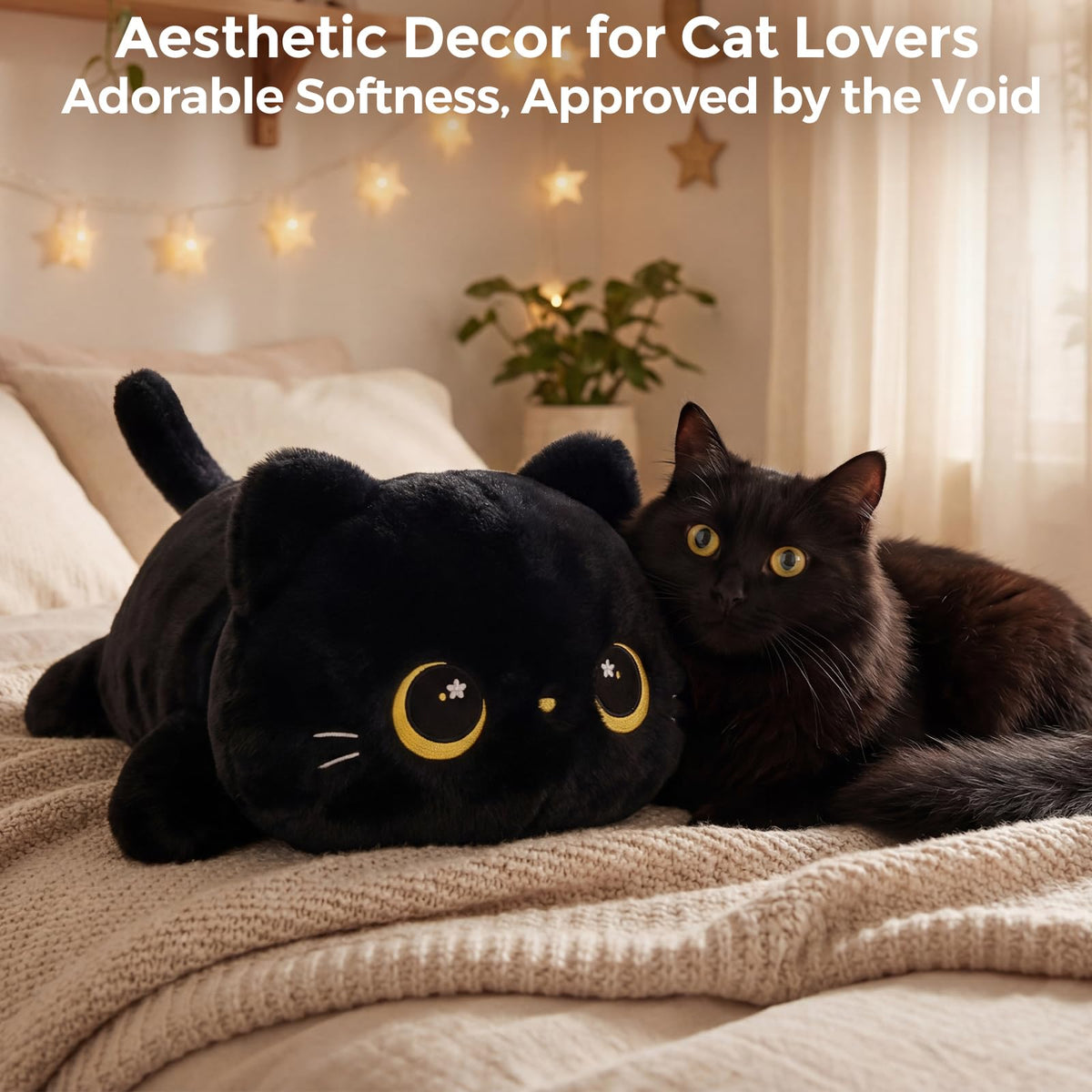Mewaii Black Cat Plush Pillow Cute Plushies, Squishy & Huggable, 13 in