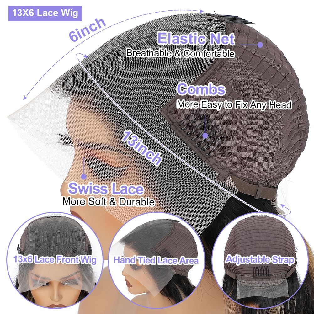 Aveiyce 13x6 1b/27 Highlight Ombre Balayage Lace Front Wigs Human Hair Black and Blonde Body Wave Lace Frontal Wig Pre Plucked with Baby Hair for Black Women HD Transparent 180% Density Wig 24 Inch