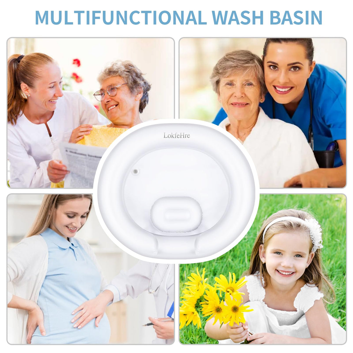 LOKFEHRE Large Portable Inflatable Hair Washing Basin for Bedridden - Wash Hair in Bed with Inflatable Shampoo Bowl.For Elderly,Disabled,Injured,Ideal Inflatable Sink for Locs Detox (Pure white)