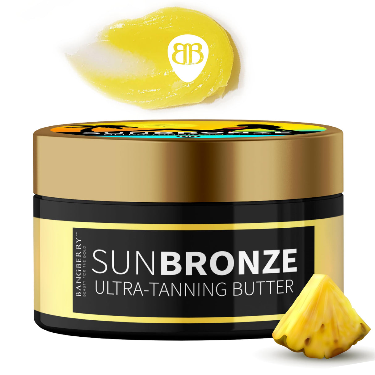 BANGBERRY Original Sun Bronze Ultra Tanning Butter - Pineapple Swirl, Use in the sun outdoor or tanning bed Better than tanning oil Tan faster with premium natural ingredients Safe for Sensitive Skin