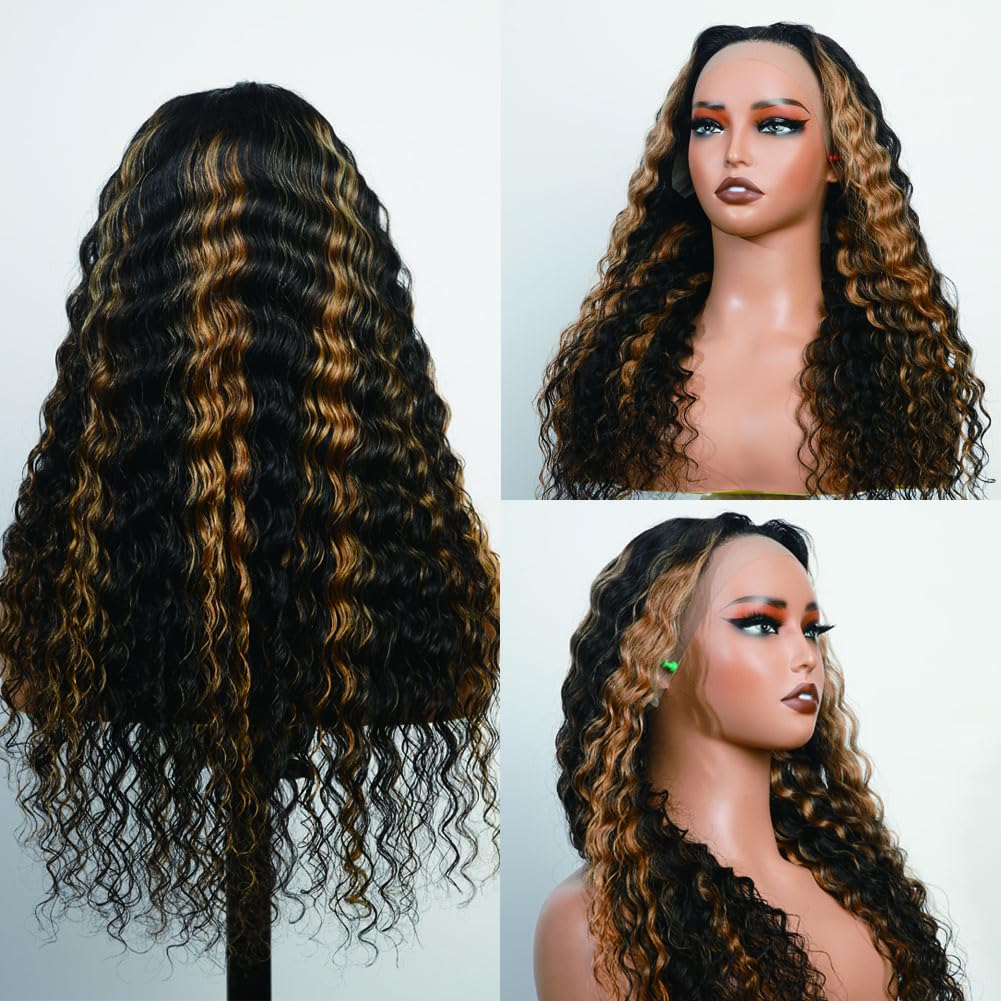 bangjazz 26 Inch Deep Wave Lace Front Wigs Human Hair Fb/27 180% Density 13x4 HD Lace Frontal Wigs Human Hair Pre Plucked Ombre Lace Front Wig Balayage Highlight Glueless Wigs Human Hair for Women