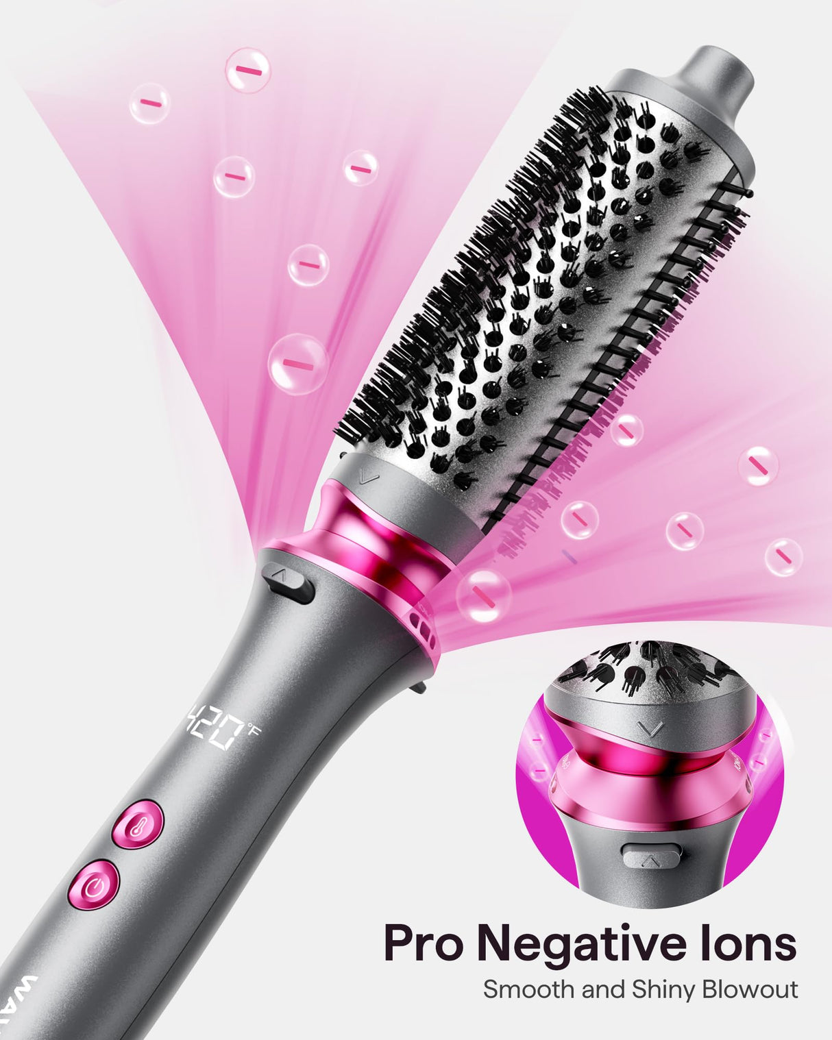 Thermal Brush, Wavytalk Heatwave Pro 1.5" Ionic Thermal Brush with Bilateral Ionic Outlet for Less Damage, One-Step Shiny Blowout Look, Dark Grey