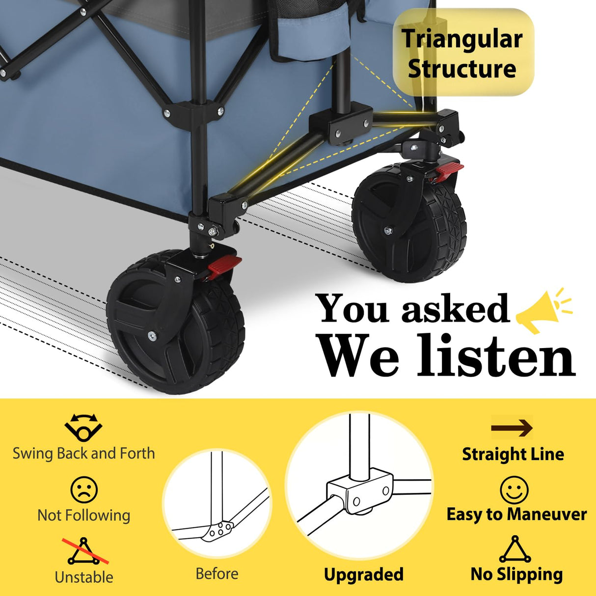 Sekey 48''L Collapsible Foldable Extended Wagon with 660lbs Weight Capacity, Heavy Duty 300L Folding Utility Garden Cart with Big All-Terrain Beach Wheels & Drink Holders. Blue&Grey
