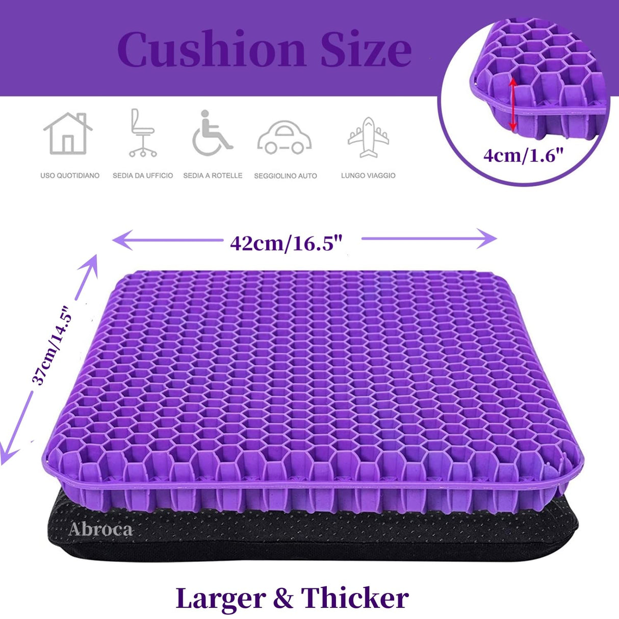Gel Seat Cushion for Long Sitting, Double Thick Office Desk Home Wheelchair Seat Cushions for Back Hip Sciatica Tailbone Pain Sore Pressure Relief, Gel Cooling Game Chair Pads for Car Truck Driver