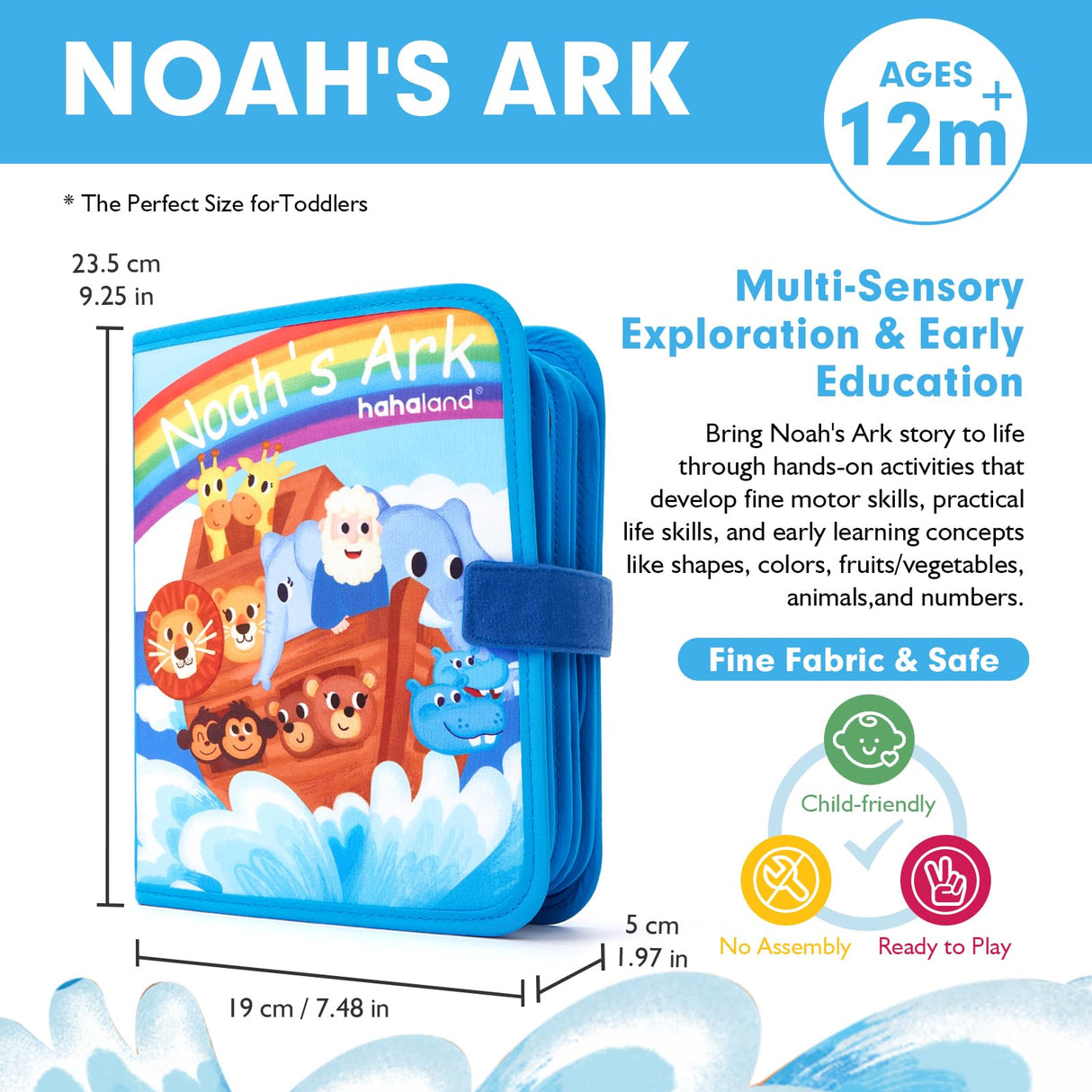 hahaland Noah's Ark Toy Busy Book for Toddlers 1-3 - Baptism Gifts for Boys Girls - Montessori Toys for 1 Year Old, Sensory Early Learning Educational One Year Old Boy Birthday Christmas Toddler Gifts