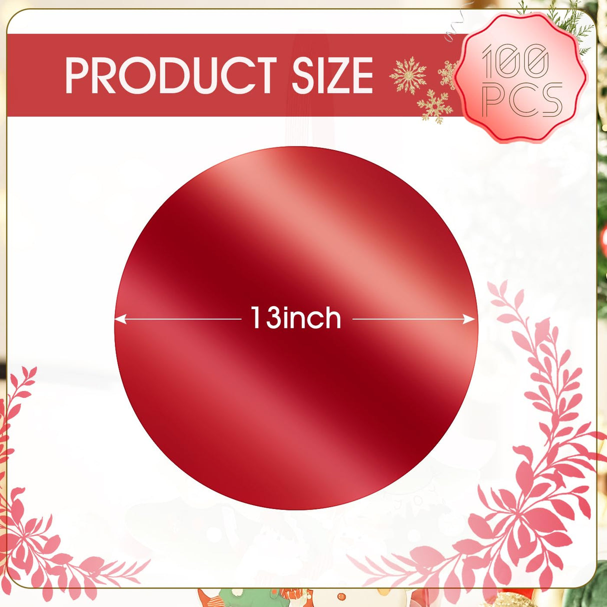 KesaPlan 100 PCS Round Red Placemats, 13" Disposable Paper Placemats for Dining Table, Mirrored Red Charger Place Mat for Christmas Thanksgiving Kitchen Banquet Table Setting Wedding Dinner Party