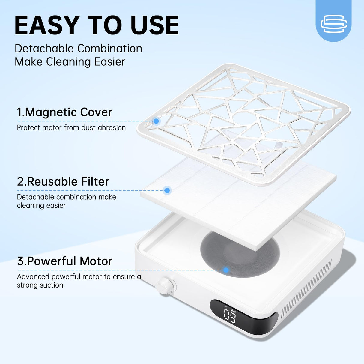 CHRISTINE SHELLY Nail Dust Collector, Powerful Vacuum Fan Vent Dust Collector Extractor Dust Suction Machine for Acrylic Nails Polishing, Nail Salon, White