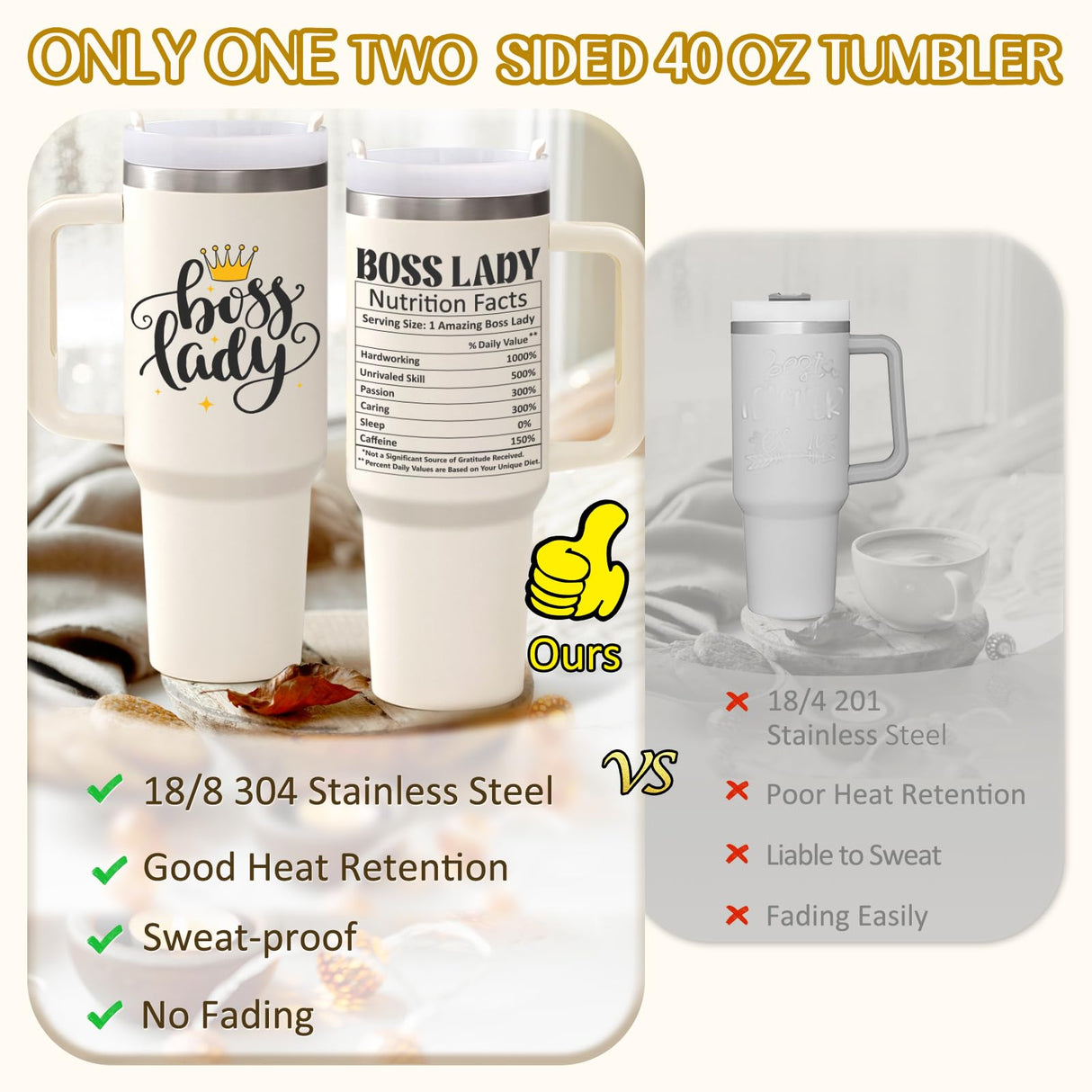 LiqCool Boss Gifts for Women - 40 oz Tumbler with Handle and Straw Lid, Great Gift Idea for Bosses Day, Birthday, Christmas (Cream)