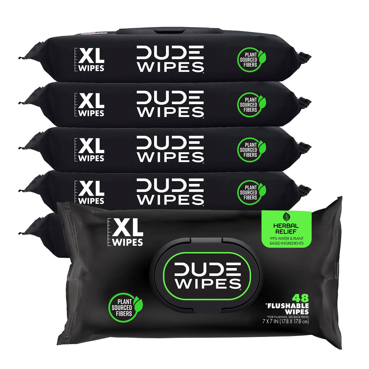 Dude Wipes - Flushable Wipes - 6 Pack, 288 Wipes - Herbal Relief Extra-Large Wet Wipes - Witch Hazel & Geranium Essential Oils - Septic and Sewer Safe Butt Wipes For Adults