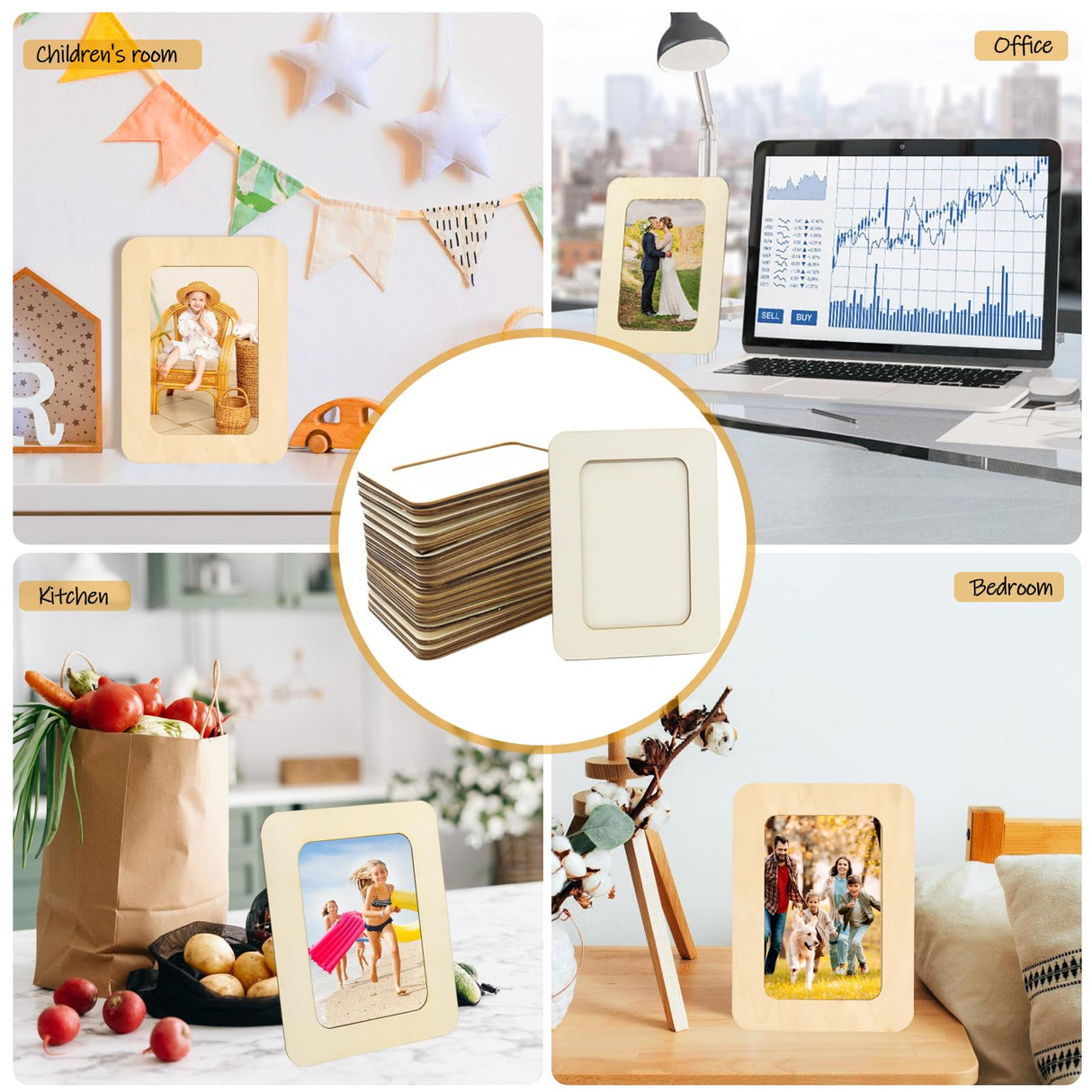 RYKOMO 30 Pack Wooden Picture Frames for Crafts, Wooden Frames for 4 x 6 Photos, Unfinished Wood Frame for Thanksgiving Christmas Gift Halloween Party Decorate DIY Art Projects