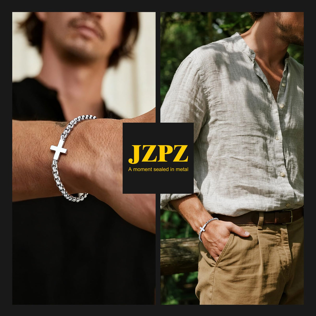 Cross Bracelet for Men,Christian Cross Link Chain,Stainless Steel Bracelets Rolo Chains,Non Tarnish Black Mens Faith Bracelet,Religious Catholic Jewelry Gifts Idea for Boyfriend Dad Son Husband,8.26in