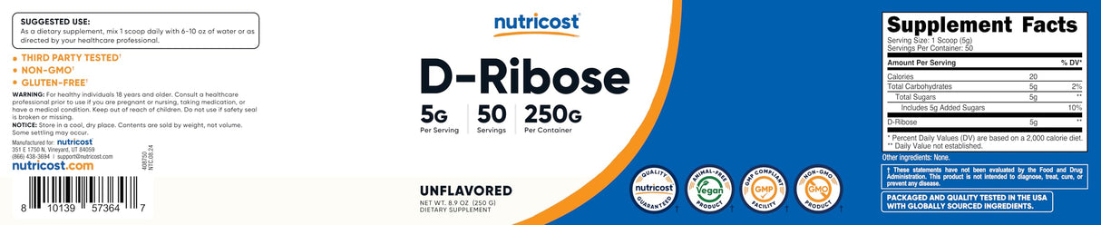 Nutricost D-Ribose Powder (250 Grams)