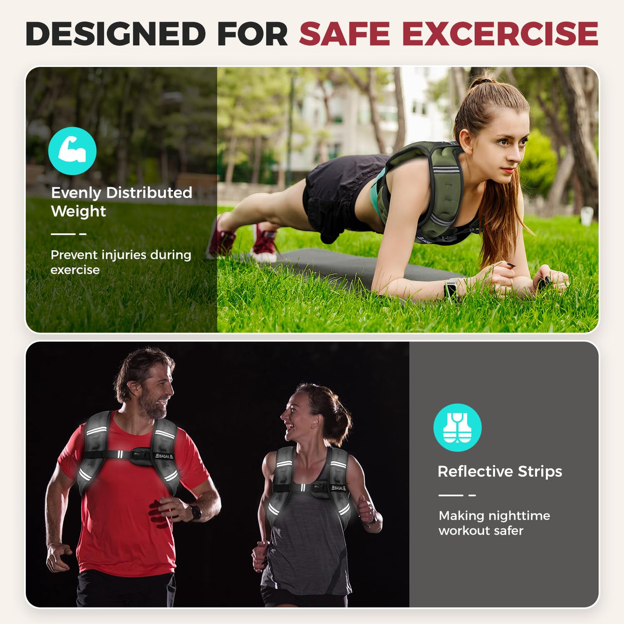 BAGAIL Weighted Vest, 5lbs/10lbs/12lbs/15lbs/20lbs/25lbs/30lbs Weight Vest with Detachable Phone Pouch, Rucking Vest for Women, Men, Walking, Weight Loss, Training, Running