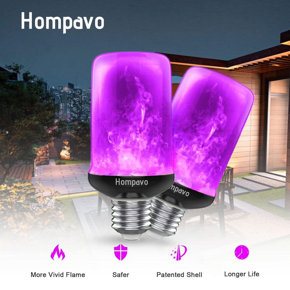 Hompavo Upgraded LED Flame Light Bulbs Halloween Decorations, 4 Modes Flickering Light Bulbs with Upside Down Effect, E26/E27 Flame Bulb for Christmas Party Home Indoor & Outdoor (4 Pack)
