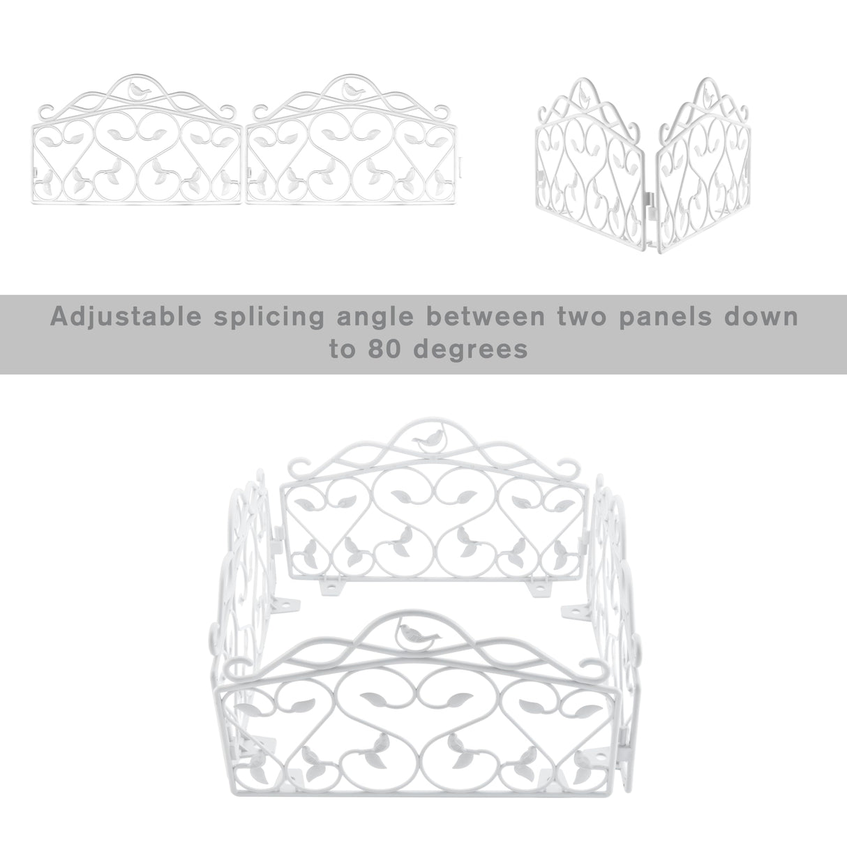 Evelyne Decorative Garden Border Plastic Edging – PP Plastic, Short Metal-Free Faux Wrought Iron Leaf & Bird Design, 8pcs Yard Landscaping Fence Liner Lawn Edge Barrier, 10ft Kit of Decorative Panels