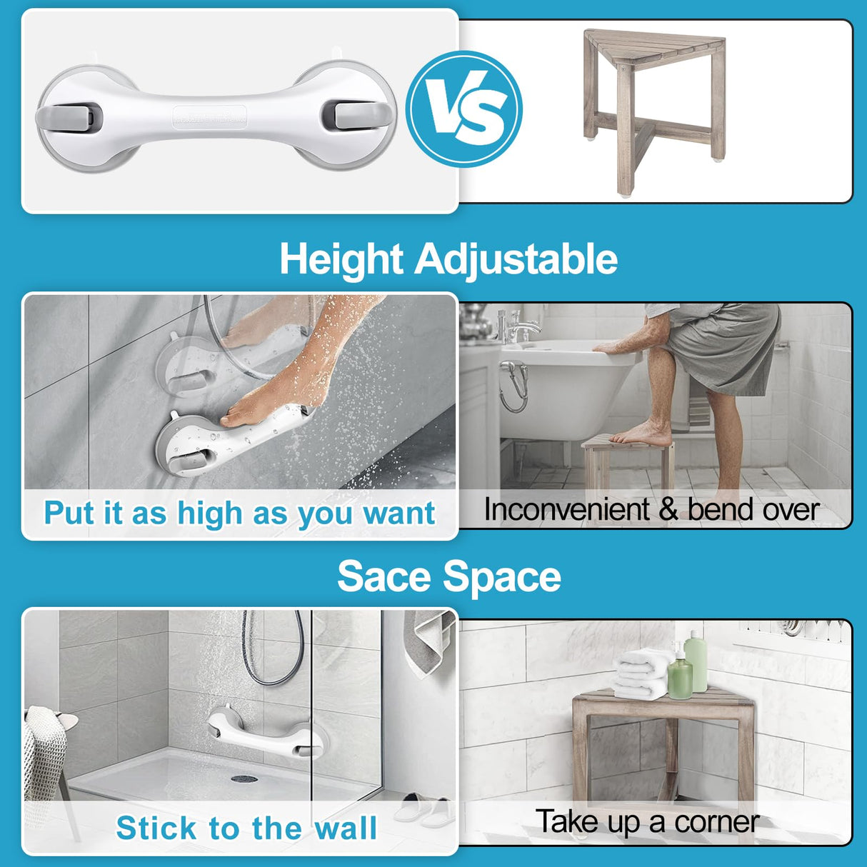 Shower Foot Rest for Wall, 12 Inches Shower Pedicure Foot Stool for Shaving Legs Bathroom Stool with Powerful Suction Cups Foot Stand for Inside Shower Suitable for Small Shower Spaces