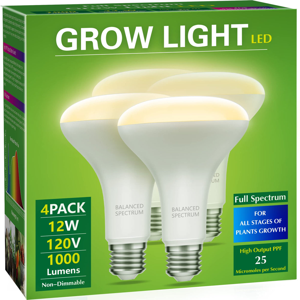 Briignite 4 Pack LED Grow Light Bulb, BR30 Grow Light Bulbs, Full Spectrum