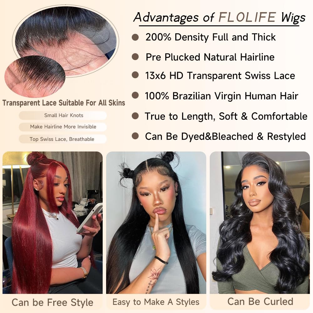 13x6 Lace Front Wigs Human Hair Pre Plucked 200% Density Straight HD Lace Front Wigs Human Hair Straight Glueless Wigs Human Hair Frontal Wigs Human Hair 13x6 Human Hair Lace Front Wigs 22 Inch