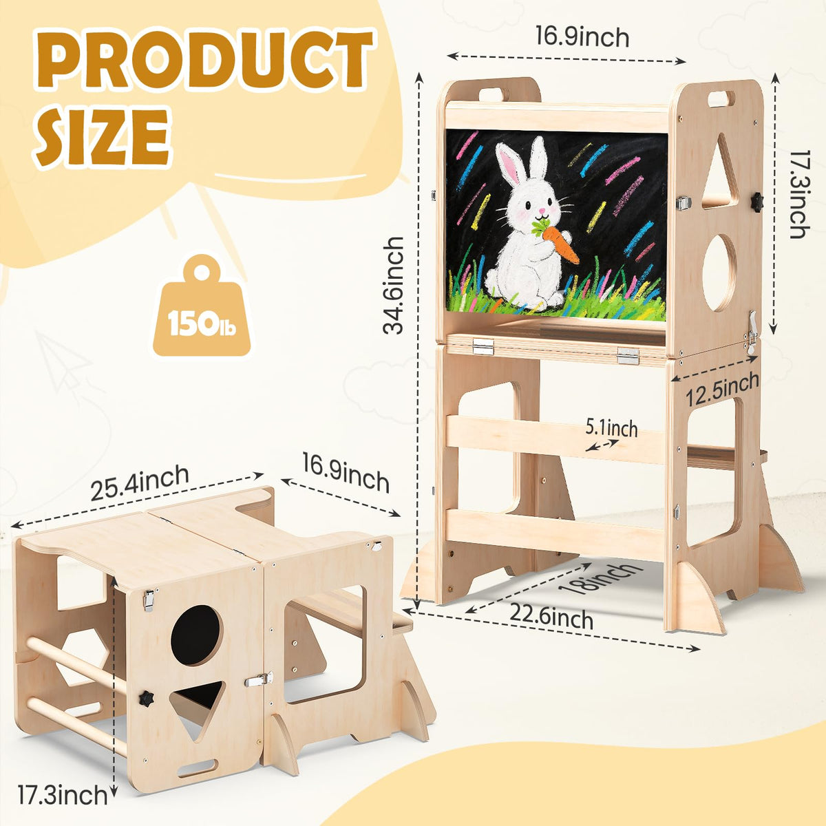 OMEW Toddler Standing Tower Anti-Tip Wooden Kitchen Step Stool,Nature