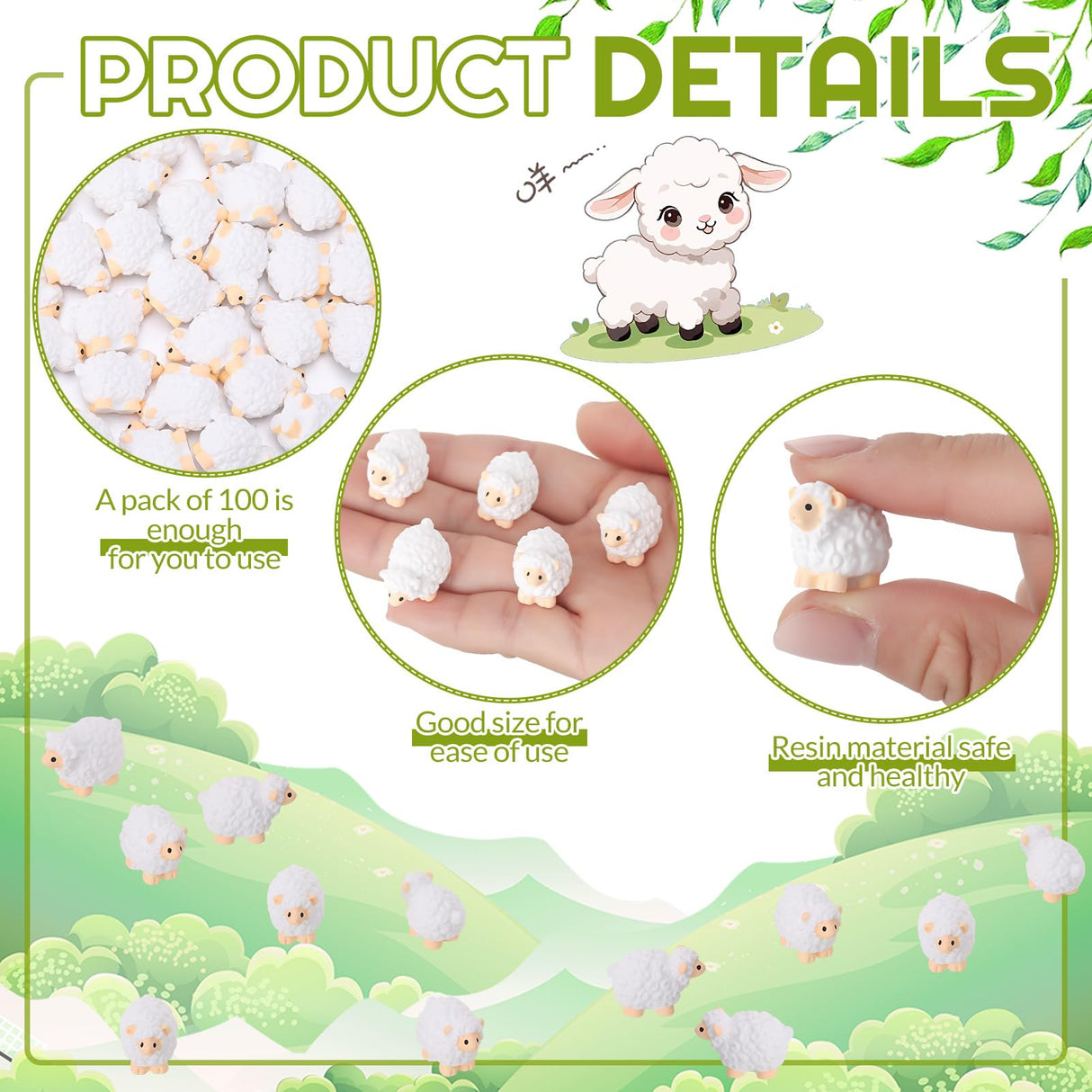 Guiqulai 100pcs Mini Resin Sheep Figurines Garden Decor Ornaments(White)
