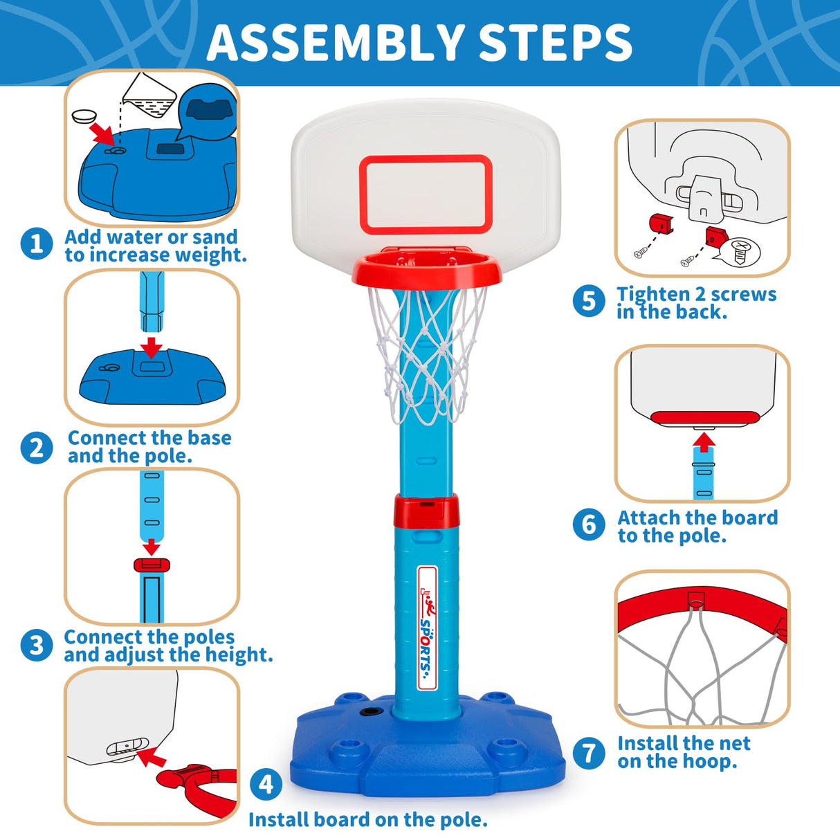 Toddler Basketball Hoop Indoor for Age 1-3, Adjustable Kids Basketball Hoops, Mini Basketball Hoop with 3 Balls for Outdoor Poolside, Birthday Christmas Sport Toys Gift for Baby Boys Girls Age 1 2 3 4