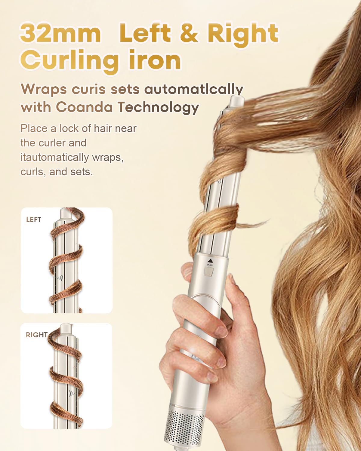 7 in 1 High-Speed Hot Air Styler,110,000 RPM Rotatable Hair Styler , Professional Frizz-Free Blow Dryer Brush, Fast Drying, No Heat Damage - Curl, Volumize, Straightening Styling (Champagne)