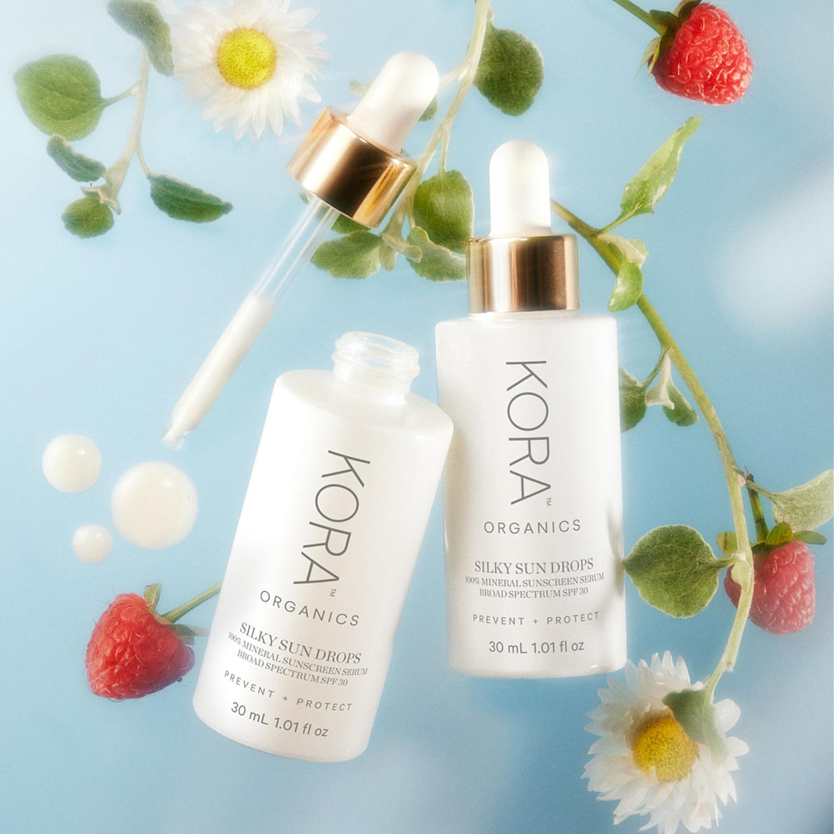 KORA Organics Silky Sun Drops, SPF 30 Mineral Sunscreen Serum, Skin Barrier Repair, Certified Organic, Cruelty Free, 1.01 oz