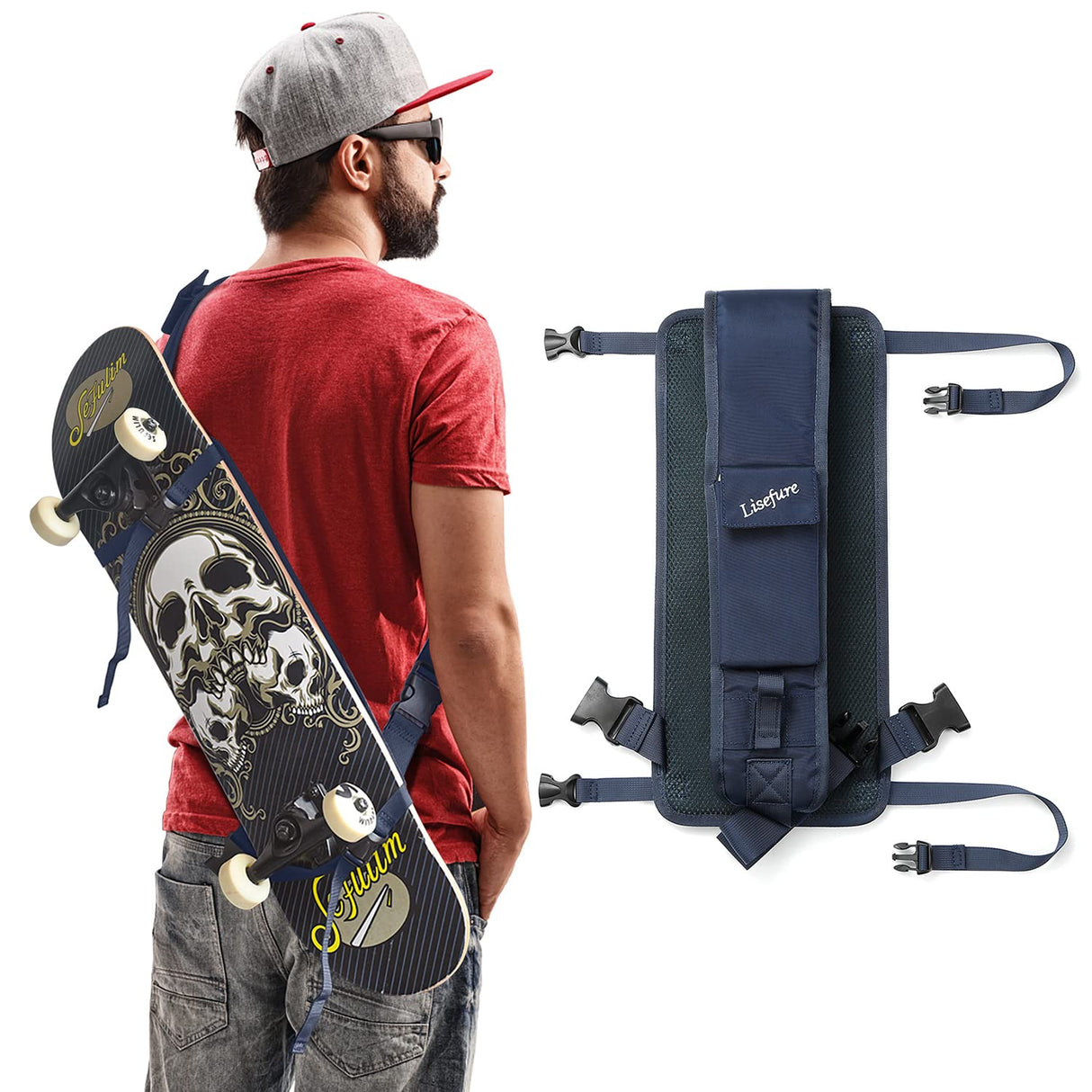 LISEFURE Skateboard Bag Skateboard Strap Backpack Universal Portable Skateboard Bag (blue)