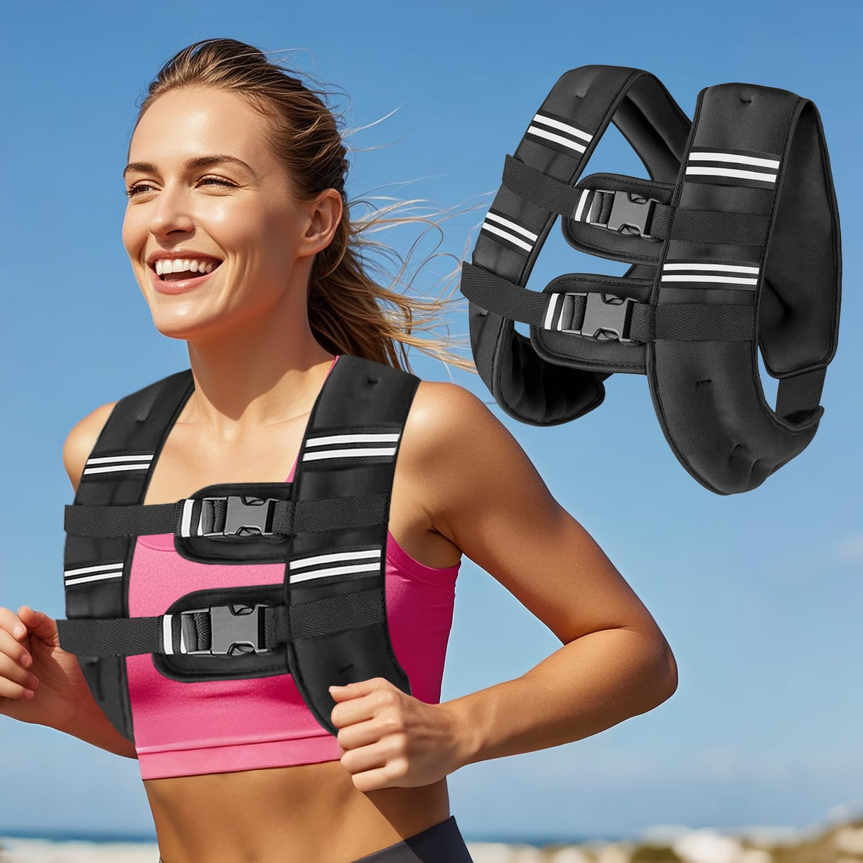 Weighted Vest with Two Adjustment Straps for Men Women, 8lbs/12lbs/16lbs/20lbs Weight Vest with Reflective Stripes for Workout, Strength Training, Running, Fitness, Hiking, Weight