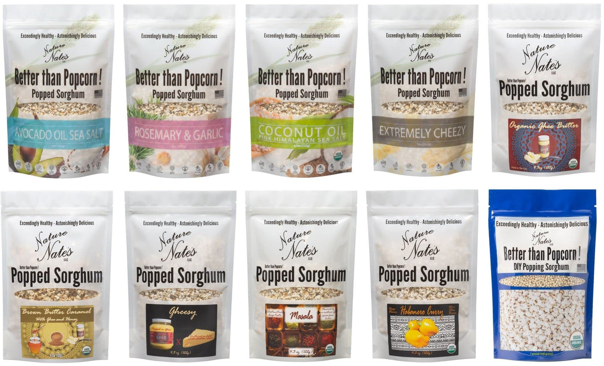 Nature Nate’s Popped Sorghum, Avocado Oil Sea Salt - Organic Sorghum, Keto & Gluten Free, Whole 30, Healthy Snacks, Better Than Popcorn, Made in USA - 5 Ounce