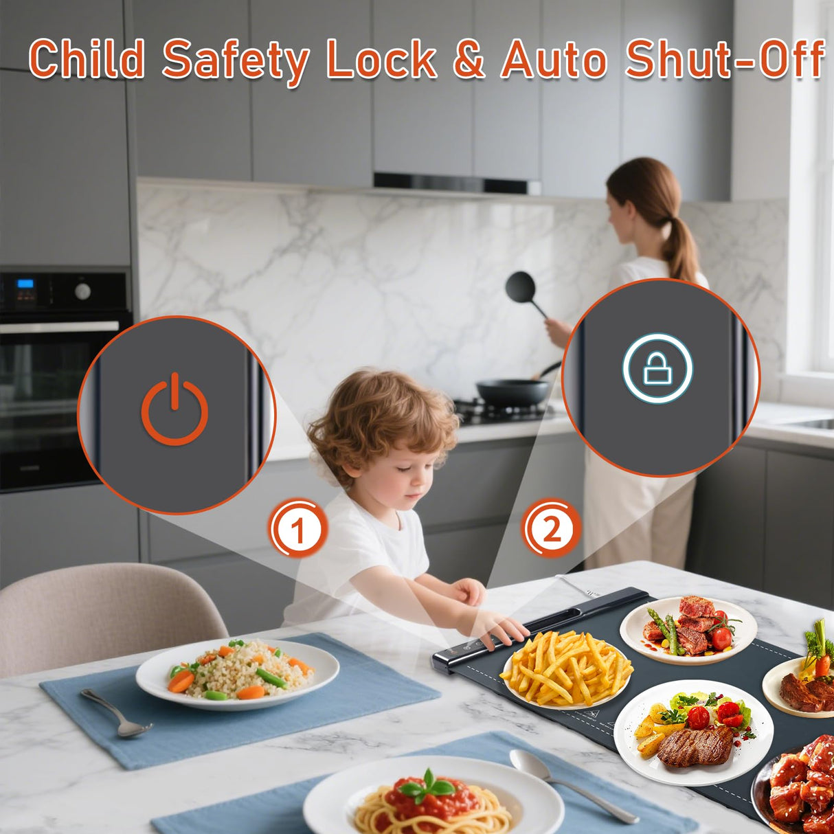 Food Warming Mats for Countertop, 23.62"*14.96" Warming Mat for Food, Silicone Heating Mat for Food, 7 Temperature & 4 Timers, Child Lock, Easy to Clean & Store, Food Warmer for Gatherings, Home, Blue