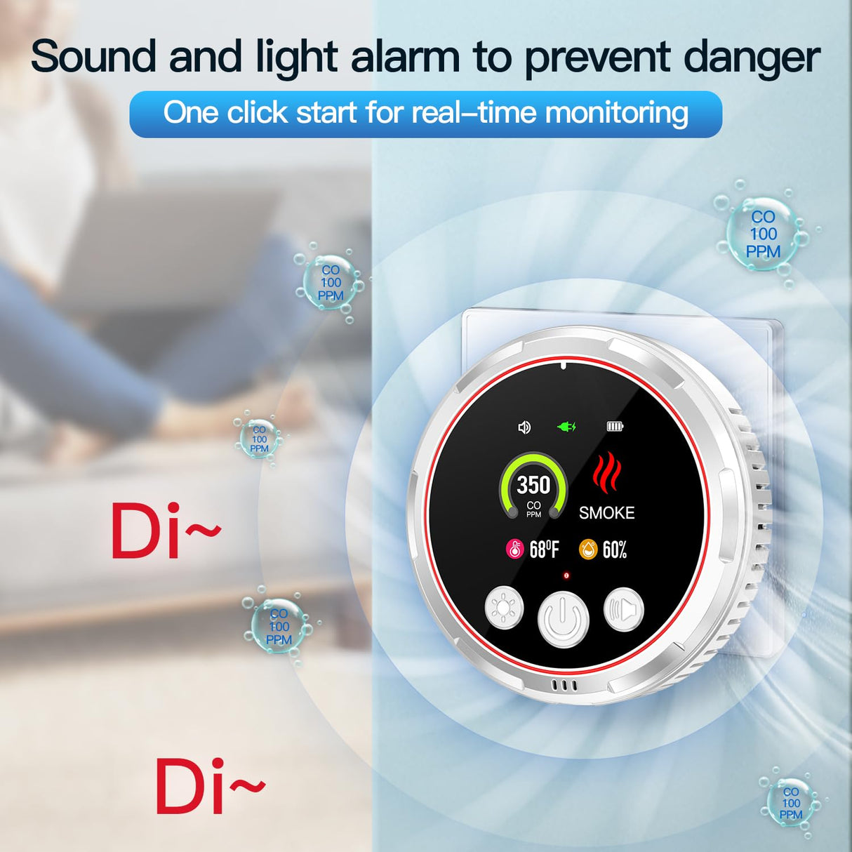 HAKINAKU 4-in-1 Ring Plug in Smoke & Carbon Monoxide Detectors Combination Built-in 1000mAh Backup Battery Plug&Play&Audible 85dB Smoke CO Temp Humidity Senor for Home Hotel Travel (White, 2 Pack)