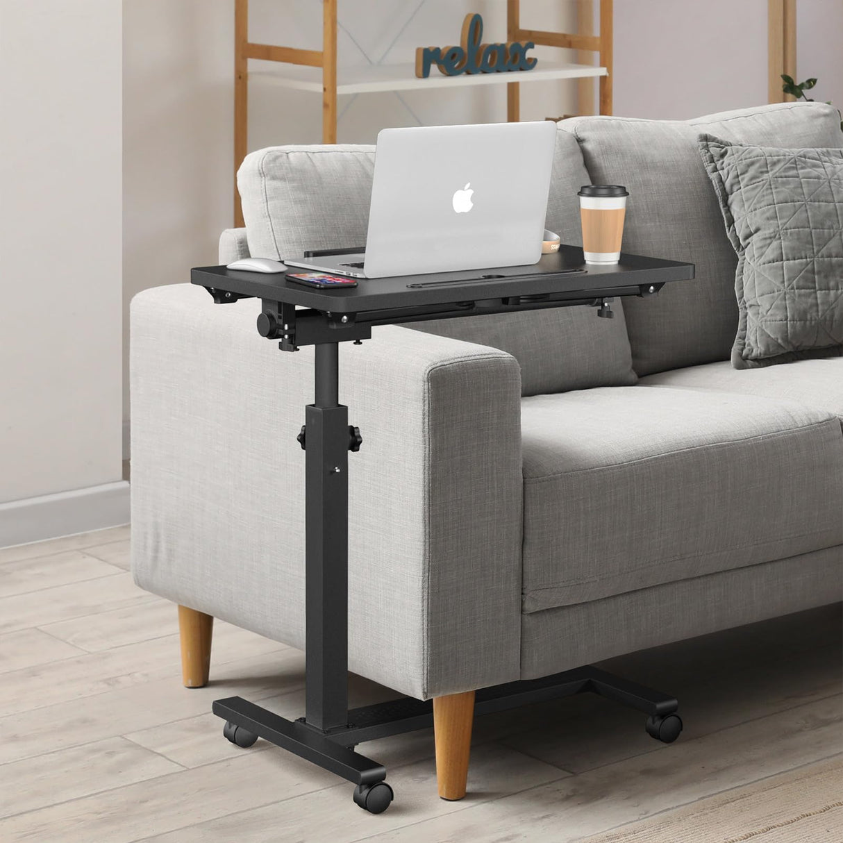 Eocnrhe Adjustable Overbed Bedside Table, Hospital Bed Table with Wheels, Portable Rolling Desk, Mobile Small Standing Desk, Rolling Laptop Stand, Computer Cart