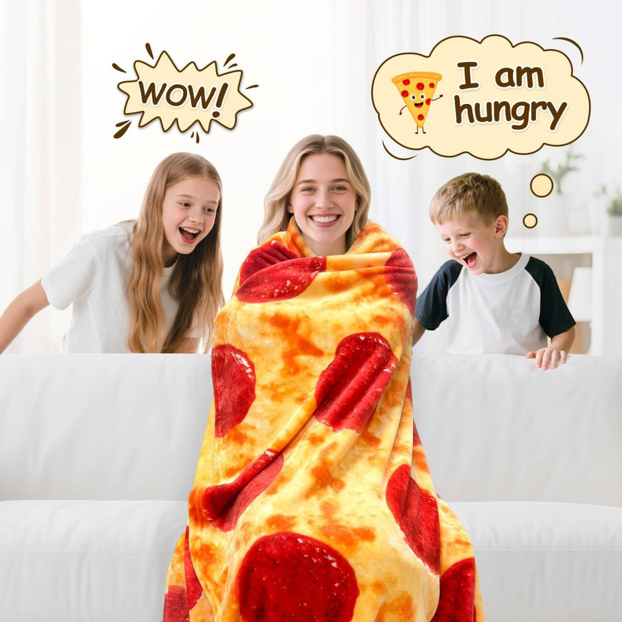 mermaker Pepperoni Pizzas Blanket 71 inches for Adult Kids, Realistic Pizzas Throw Blanket Funny Gifts for Women Men Teen Boy Girl, 285 GSM Soft Flannel Food Blanket for Christmas Birthday Gifts-Red