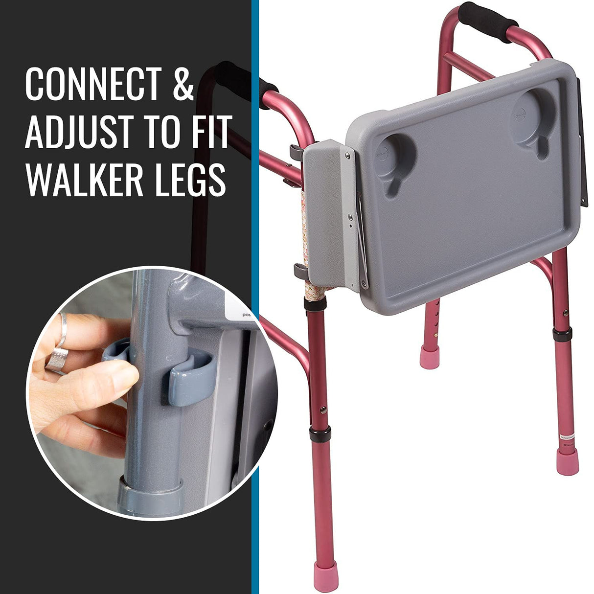 DMI Walker Tray, Rollator Tray, Mobility and Walker Accessory Tray Table Fits Most Standard Walkers, Folding with Two Cup Holders and Tool Free Assembly, 16 x 11.8 inch