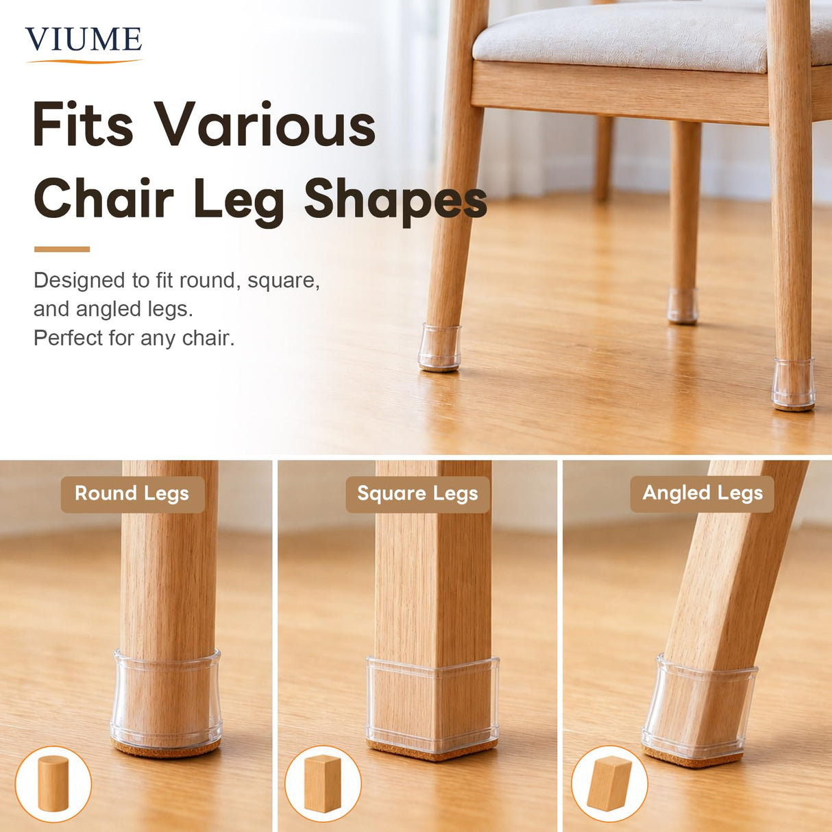 VIUME 32 Pcs Chair Leg Floor Protectors for Hardwood Floors Silicone Covers to Protect Wood Tile Floors Scratches Felt Pads Furniture Leg Caps Reduce Noise (Fit:1.3"-2")