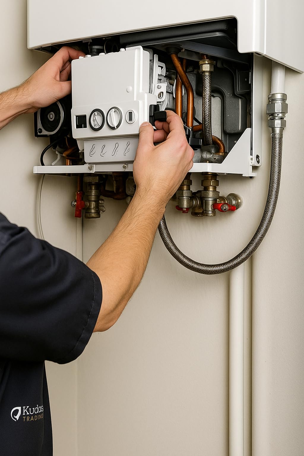 Kudos-Trading 15mm Central Heating Filling Loop Kit – Flexible Braided Hose with Isolation Valves & Double Check Valve – Combi Boiler Water Refill Pipe – WRAS Approved