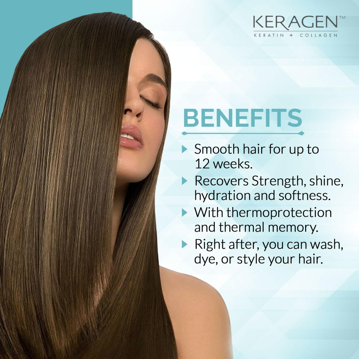 Keragen - Brazilian Keratin Smoothing Treatment, Blowout Straightening System for Dry and Damaged Hair, Formaldehyde Free, 2 Oz - Eliminate Curls and Frizz, Fine to Medium Hair