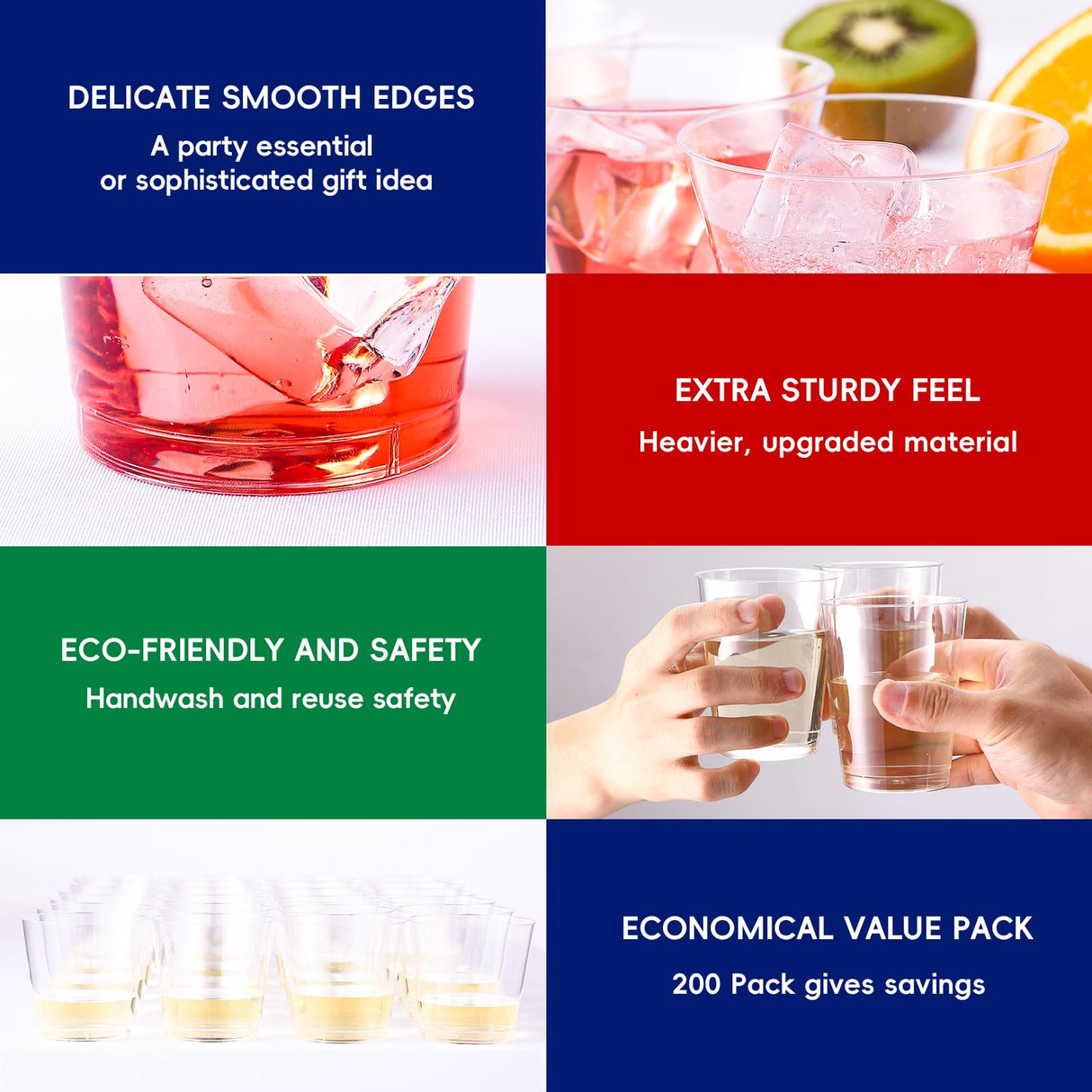 JOLLY CHEF 10 oz Clear Disposable Plastic Cups 200 Pack, Clear Plastic Cups Tumblers, Heavy duty Party Glasses, Disposable Cups for Wedding, Thanksgiving, Christmas Party