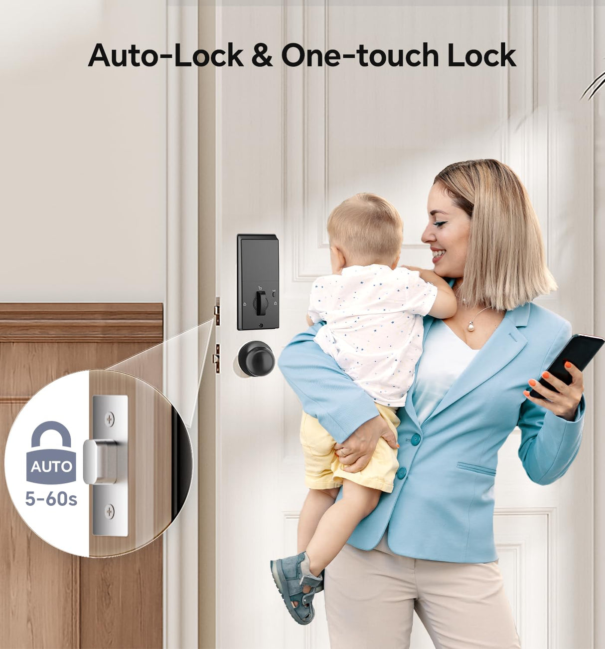 Ulecoce Fingerprint Keypad Deadbolt with Knob Set, Keyless Entry Door Lock with App Control, Door Locks for Front Door, Auto Lock&One-Touch Lock, 100+ User Codes&5 Keys, Easy Installation, Matte Black