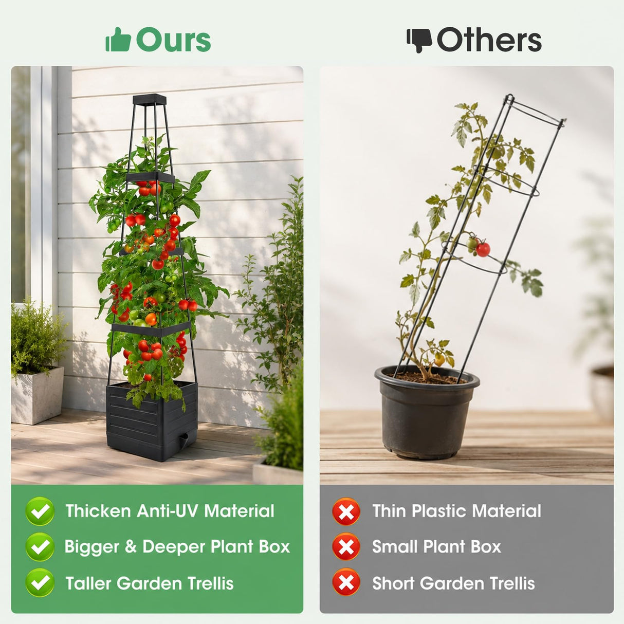 MQUPIN Self Watering Tomato Planter with Trellis, 57" Raised Garden Bed for Climbing Vegetables Vine Flowers, Tomato Cage Plant Support for Indoor Outdoor Patio Greenhouse (1 Pack)