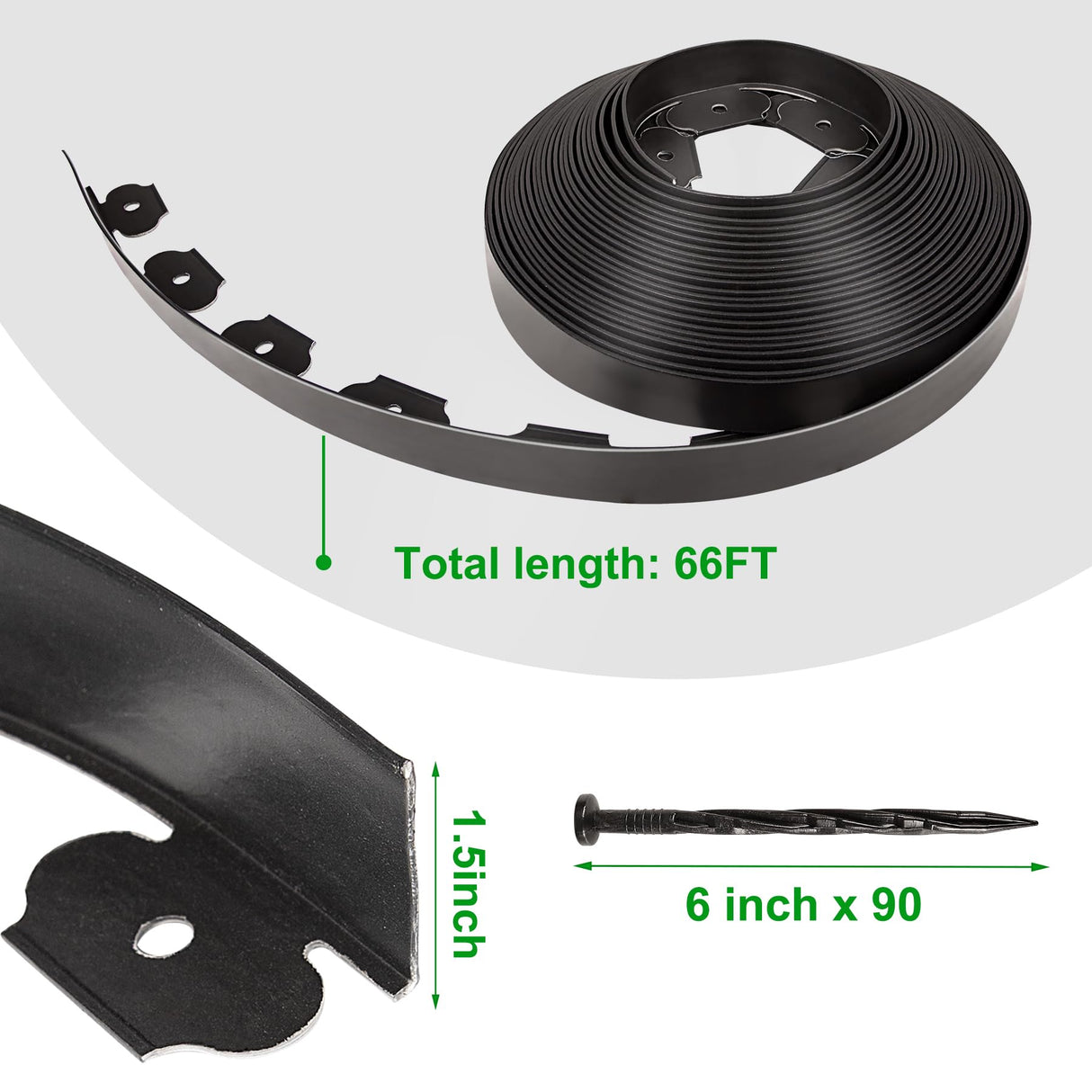 1.5 Inch x 66FT Garden Edging Border,Landscaping with 90pcs Spikes