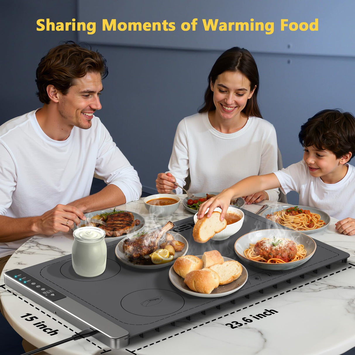 Food Warming Mat with 3-Zone Heating Mode, Redagod Electric Warming Tray with 9 Temperature & 8 Timer Settings, Hook and Roll Up Storage, Portable Countertop Food Heating Mat for Home Daily Use, Gray