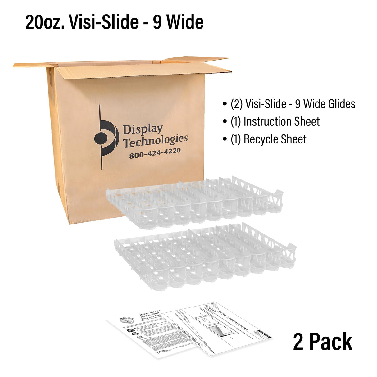 Visi-Slide 20oz Soda Beverage Dispenser - Gravity Fed Glide for Angled Shelves for Coolers, Commercial Refrigerators, Cold Vaults (Pack of 2) Drink Dispenser and Organizer for Cans, Bottles and More